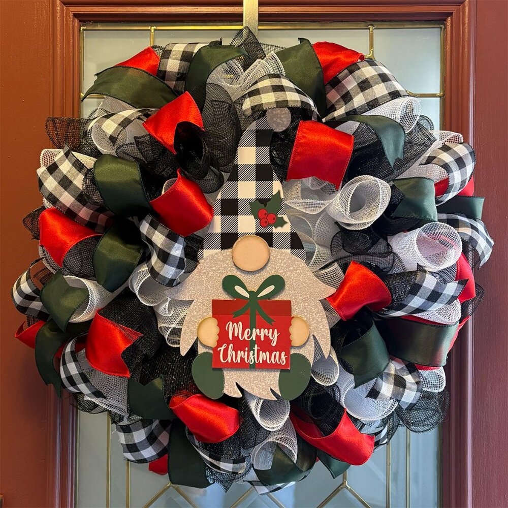 Gnome Merry Christmas Deco Mesh Wreath - 24" Diameter